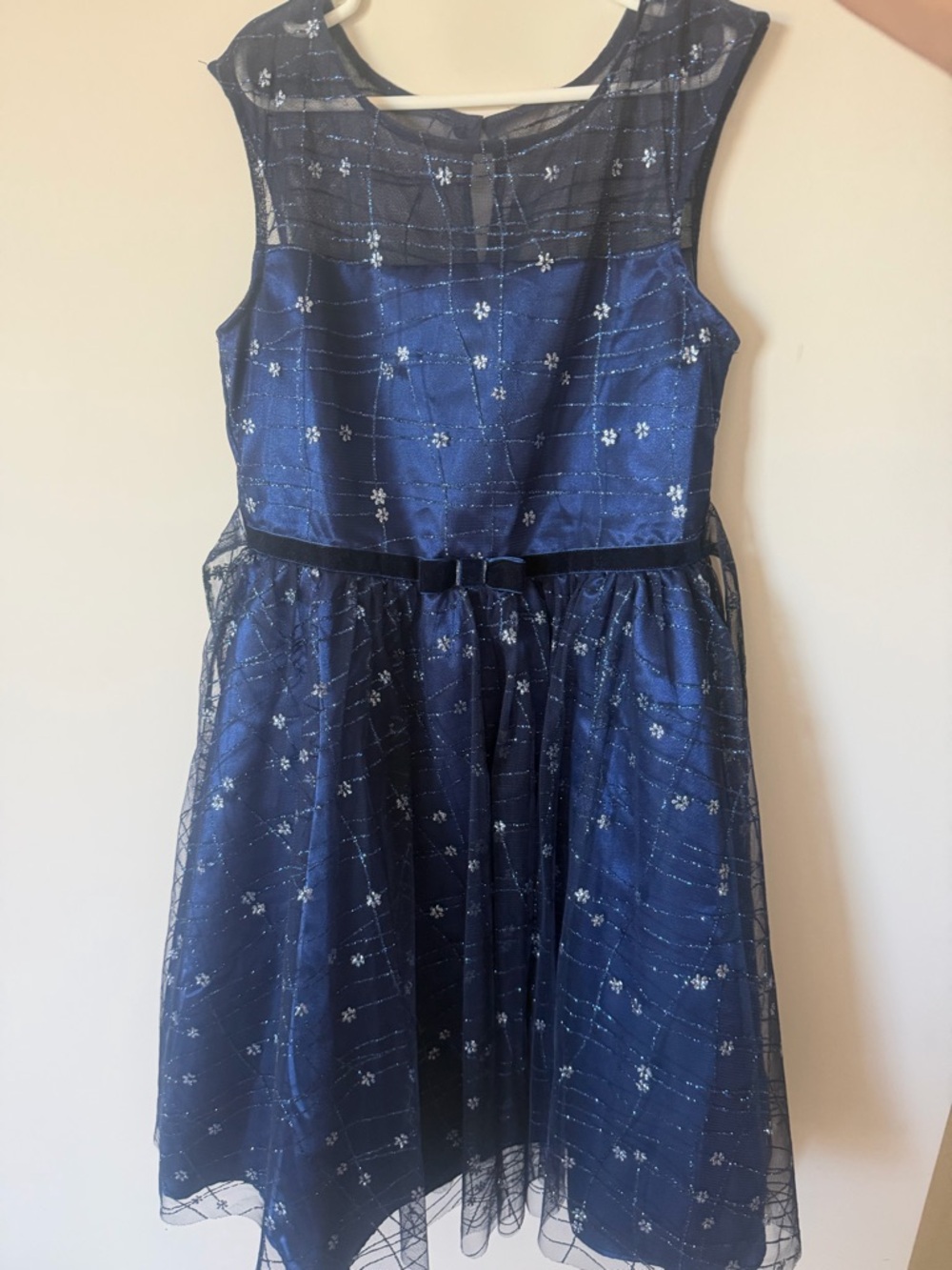 Jona Michelle Girls Navy Blue Silver Glitter Sparkle Dress Size 12